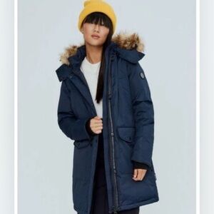 Noize Nora Navy Blue Faux Fur Parka Coat Womens Large